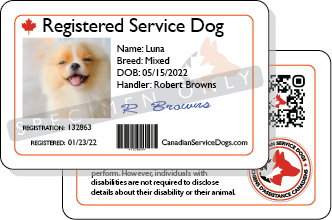 Canadian Service Dogs Registration Card